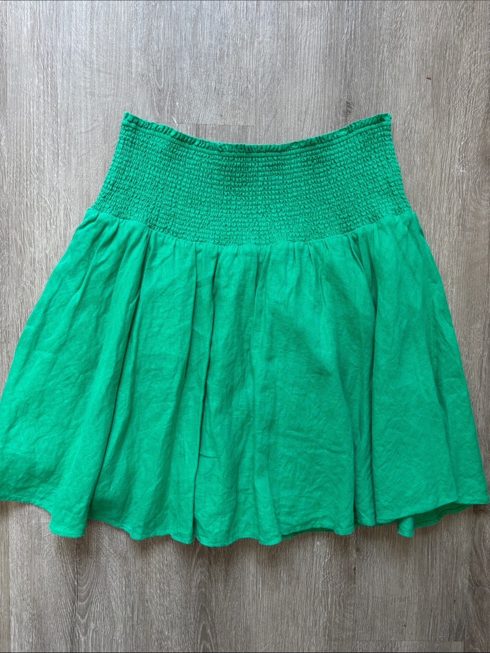 J. Crew Bright Green Smocked-Waist Circle Skirt